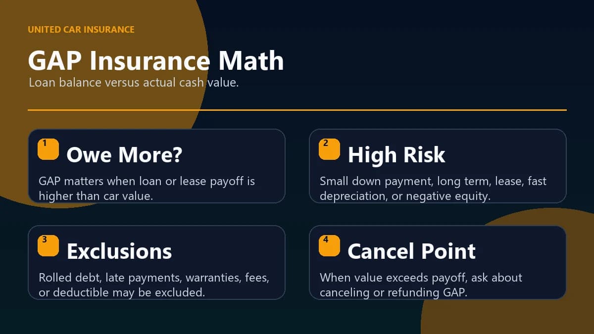 GAP insurance break-even infographic showing loan balance versus vehicle value