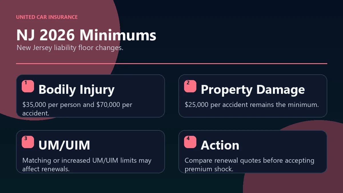 New Jersey 2026 auto insurance minimum liability limits infographic