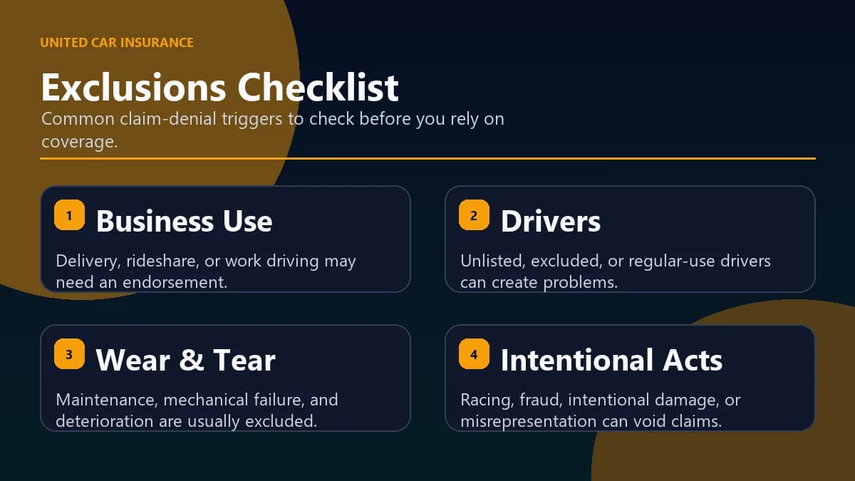 Car insurance exclusions checklist infographic