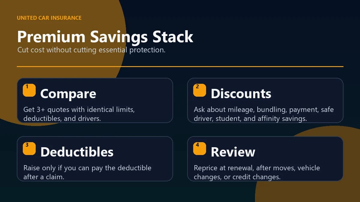 Car insurance premium savings stack infographic