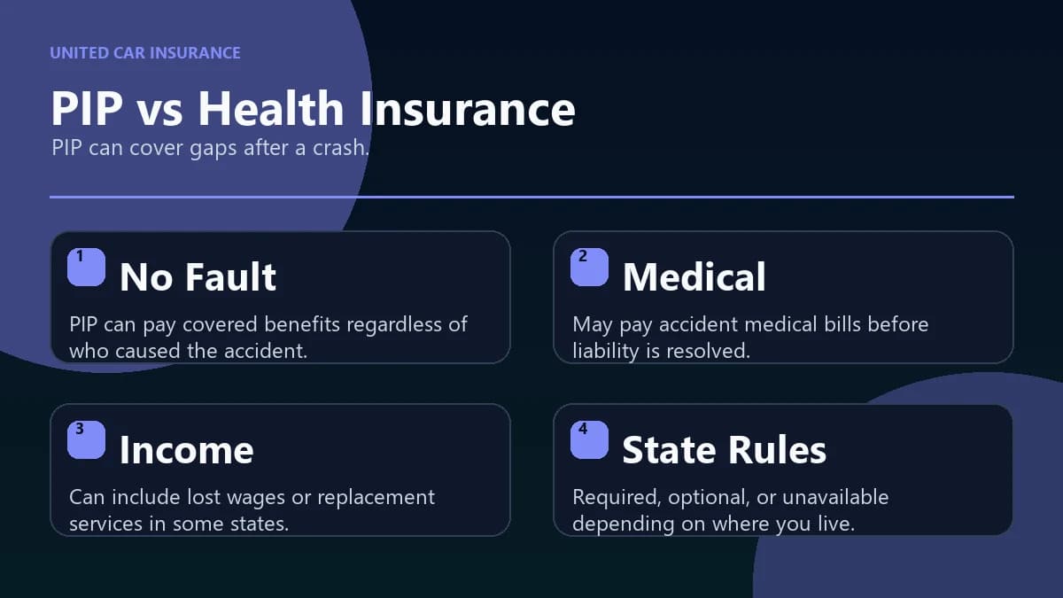 PIP versus health insurance infographic for auto accident injuries