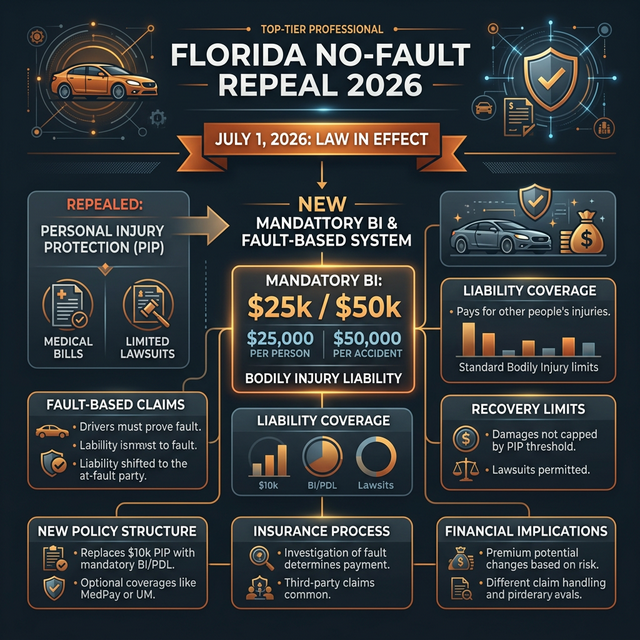 Florida 2026 No-Fault Repeal Infographic - PIP Sunset vs Mandatory BI