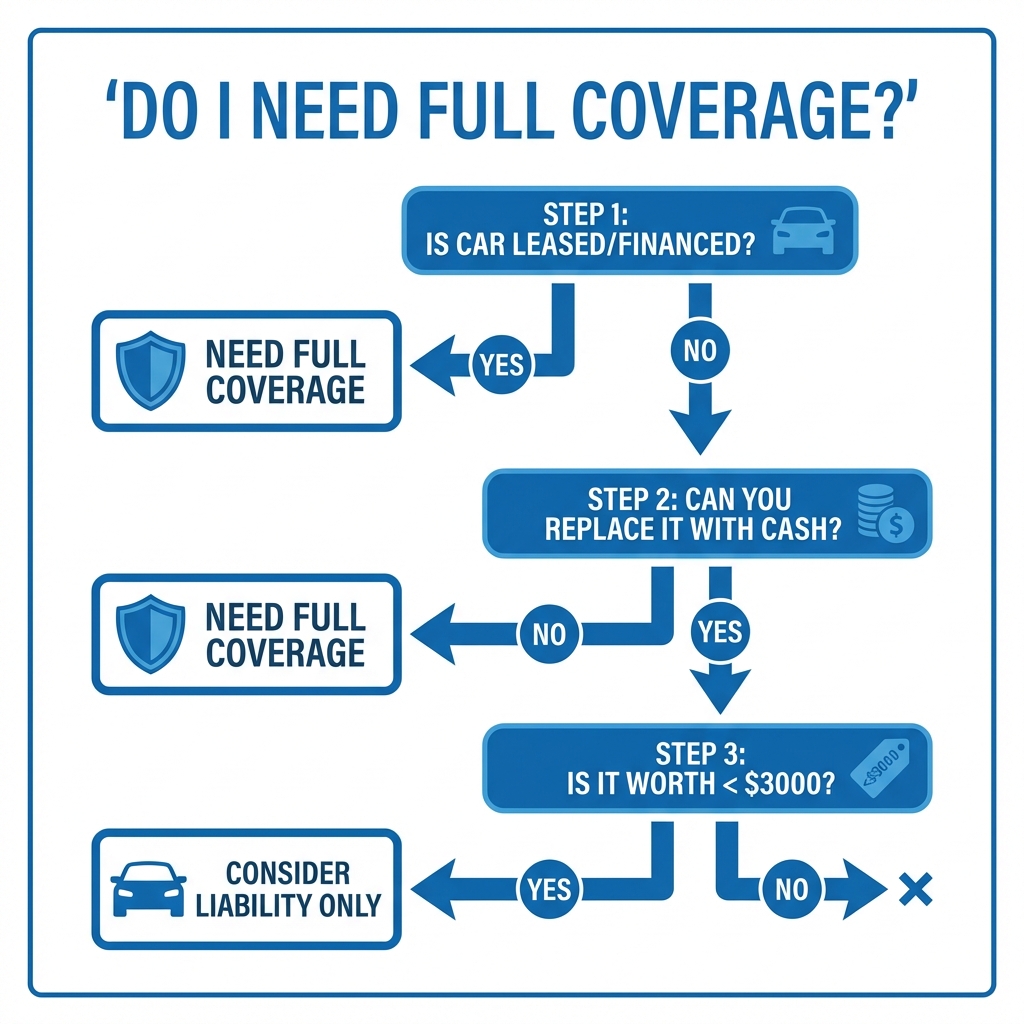 Decision Tree infographic for choosing full coverage vs liability