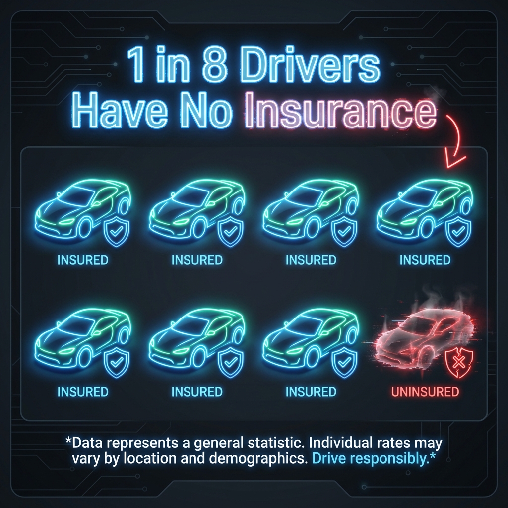 Infographic showing 1 in 8 drivers are uninsured and how UM coverage protects you