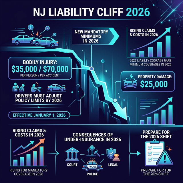 NJ Liability Cliff 2026 Infographic - Bodily Injury and Property Damage Shifts