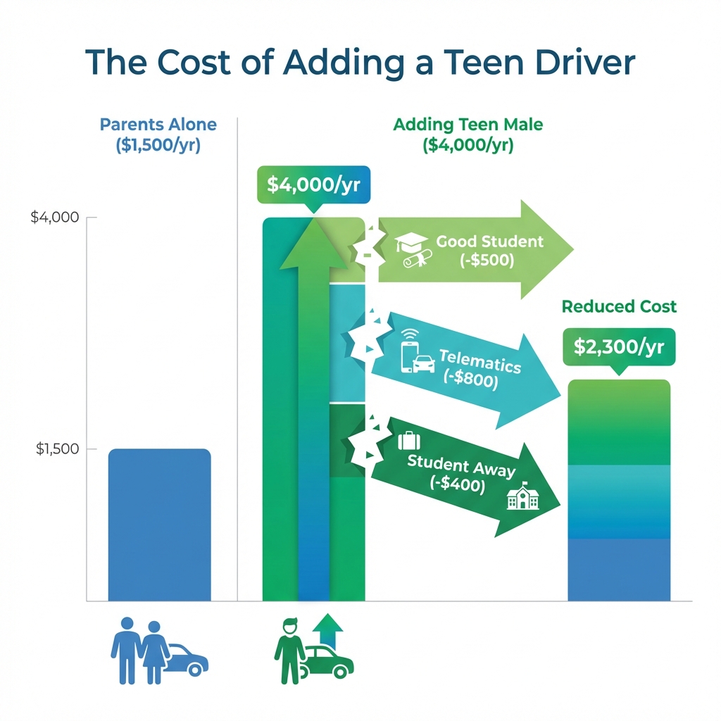 Infographic showing the cost of adding a teen driver vs parent only policy